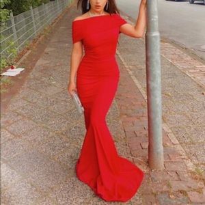 Red off shoulder evening gown brand new